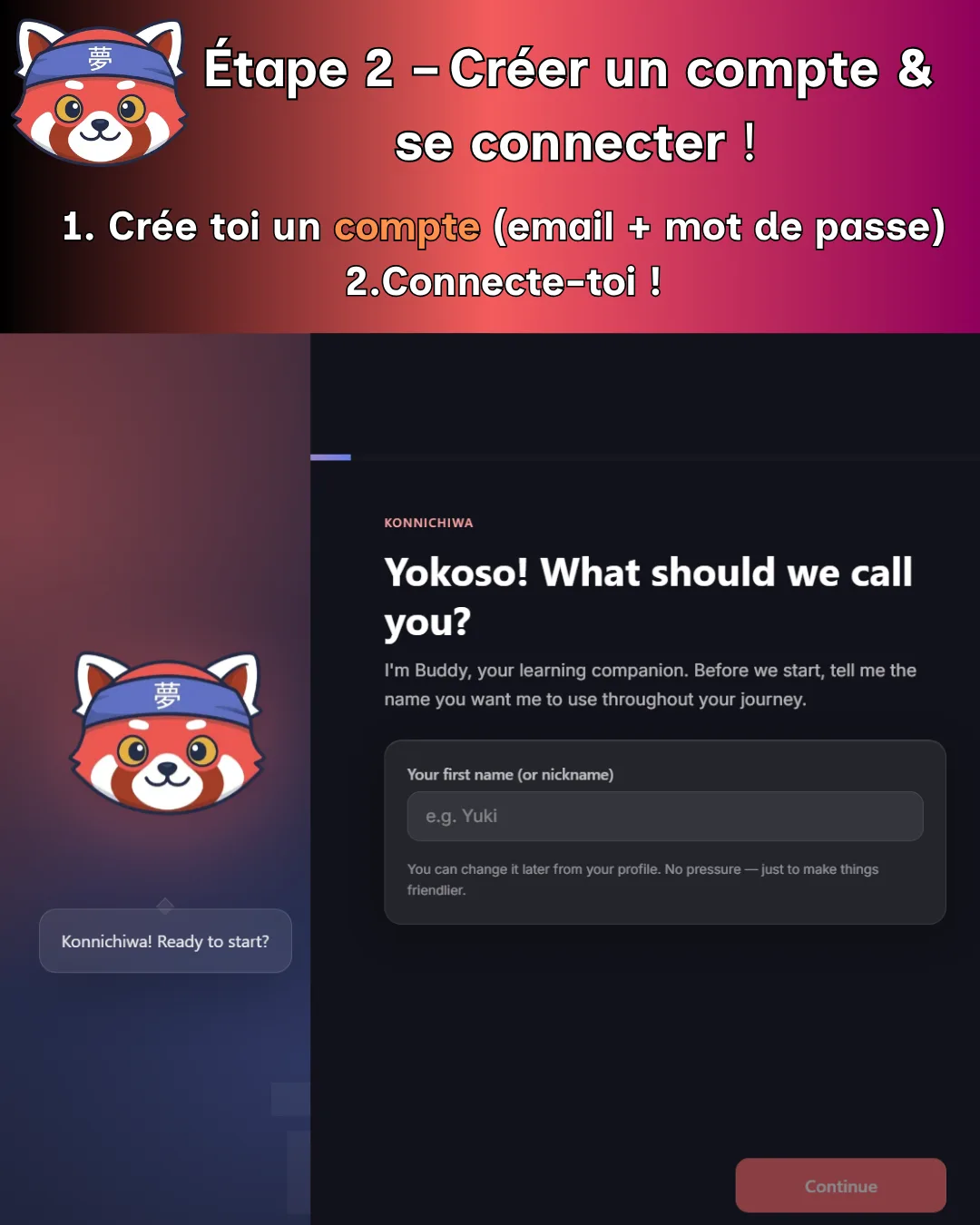Étape de création de compte et connexion YumeGo